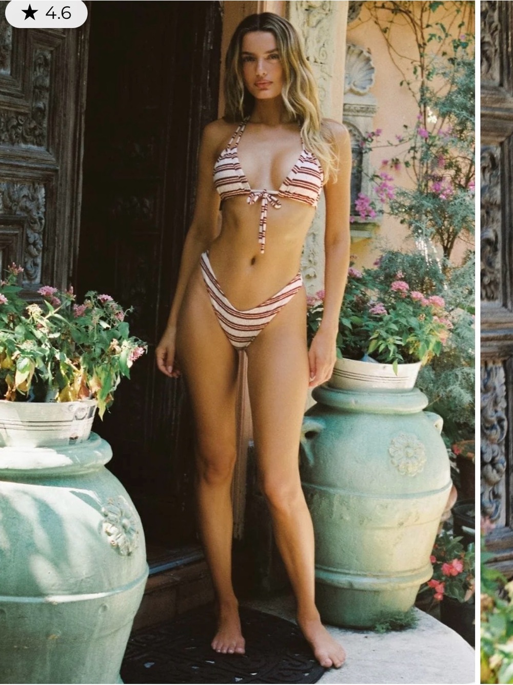 MONTCE JOAN STRIPE EURO BOW BIKINI TOP & LULU BIKINI BOTTOM, SIZE MEDIUM